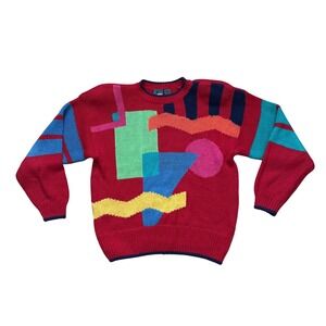 VTG 80s Geometric Shapes Crewneck sweater retro ramie cotton funky artsy teacher